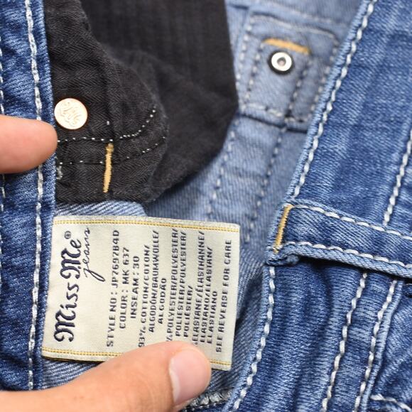 Miss Me Women's Jeans Zip Solid Cotton Blue Size 28 Signature Boot Embroided - Picture 8 of 8